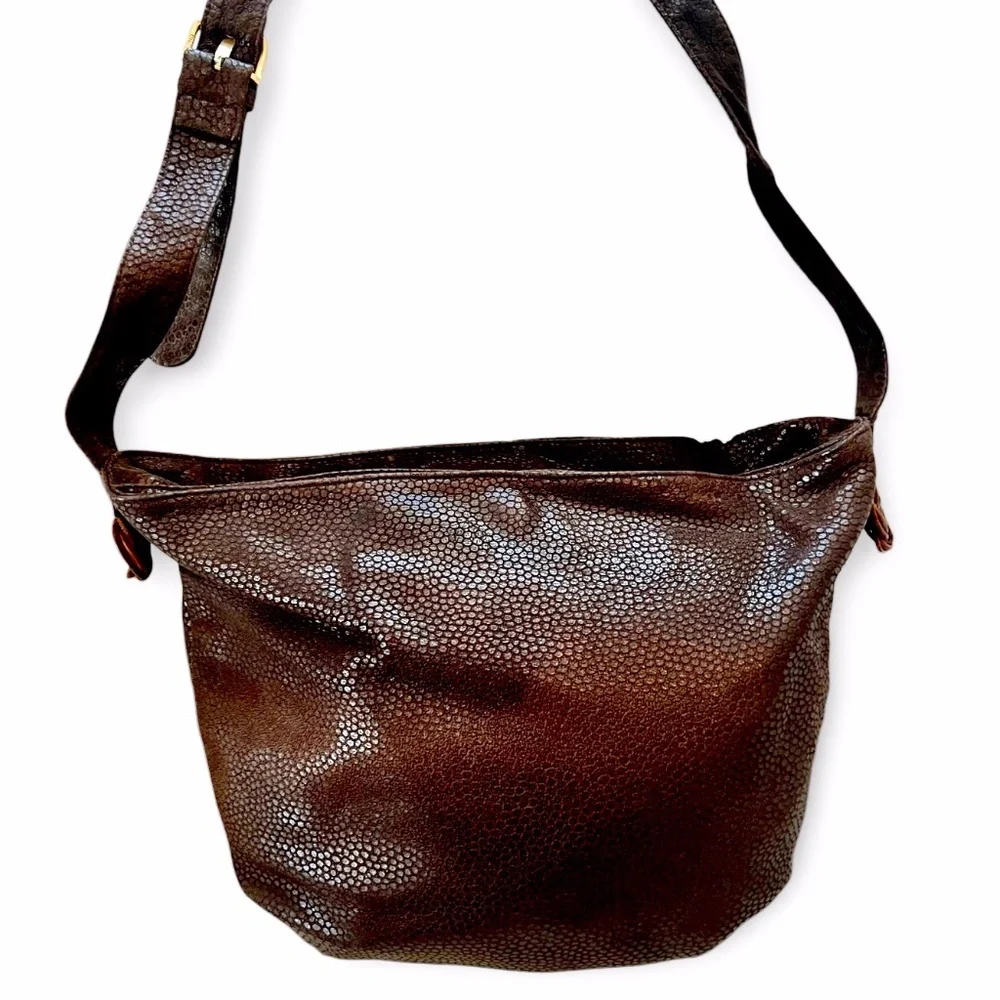 Vintage Desmo Made in Italy Brown Soft Leather Hobo Bucket Bag with Dot Pattern